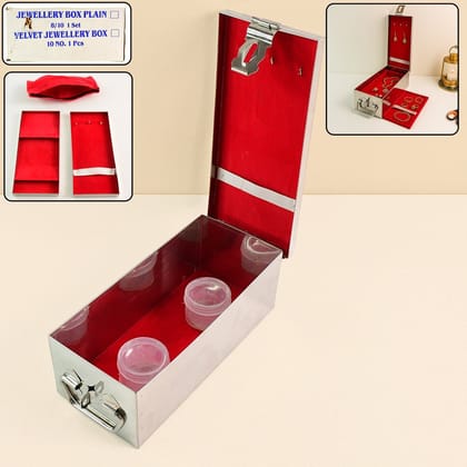 Premium Stainless Steel Velvet Lined Jewellery Storage Box with Lock and Red Interior