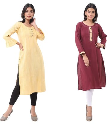DESHBANDHU DBK - Multicolor Cotton Women's Straight Kurti ( Pack of 2 )