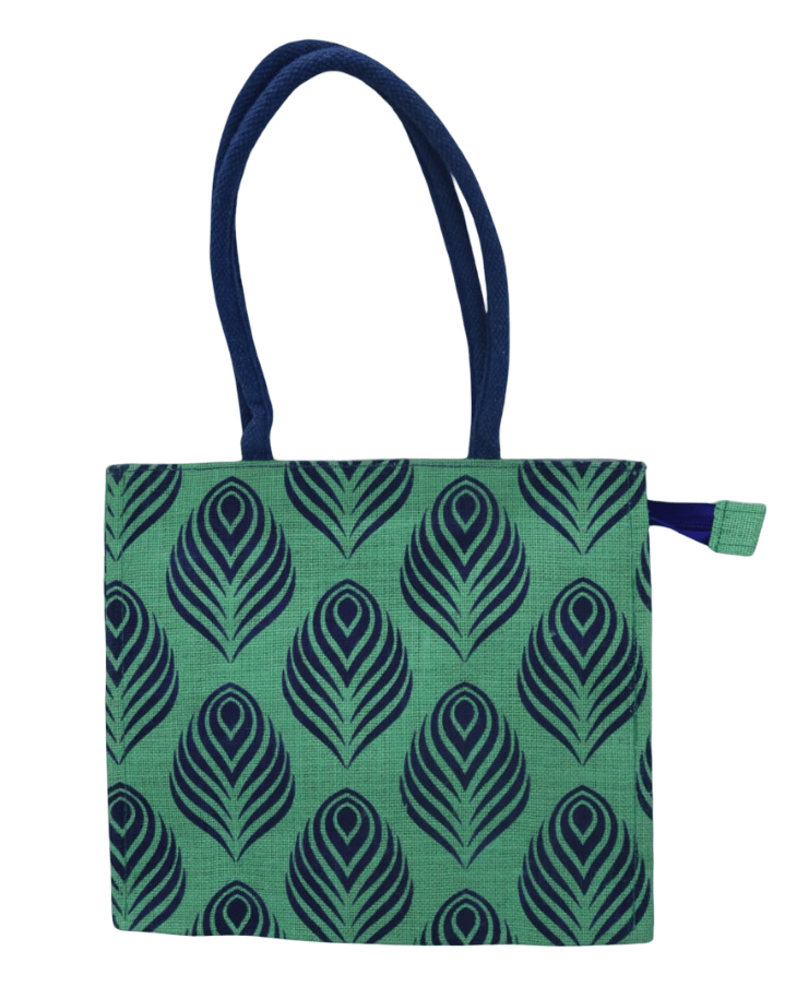 Eco-Stylish Jute Tote Bag with Feather PatternFriendly & Chic