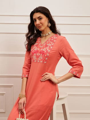 Coral Embroidered Kurta