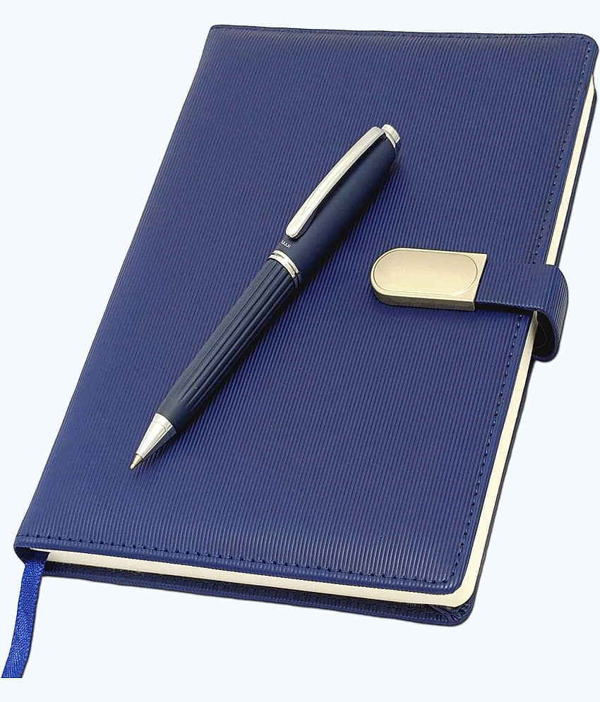 UJJi A5 Business Notebook, Blue Lined PU Leather Cover, 192 Pages, Magnetic Lock, Monthly Planner, 21x15 cm