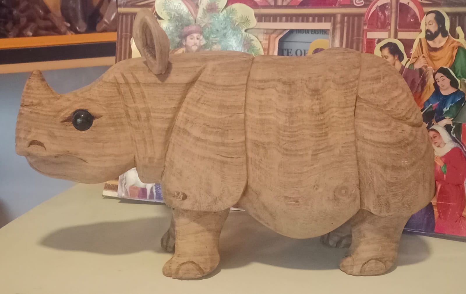 Biraj Chanda Handcrafted Wooden Rhinoceros Showpiece (1 unit) | Artisanal Wood Carving | Home Decor