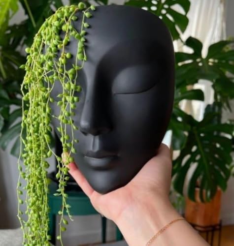 Wall Hanging Planter (7 Inches, Black) | Abstract Face Vase for Indoor Plants | Succulent Planter for Living Room,