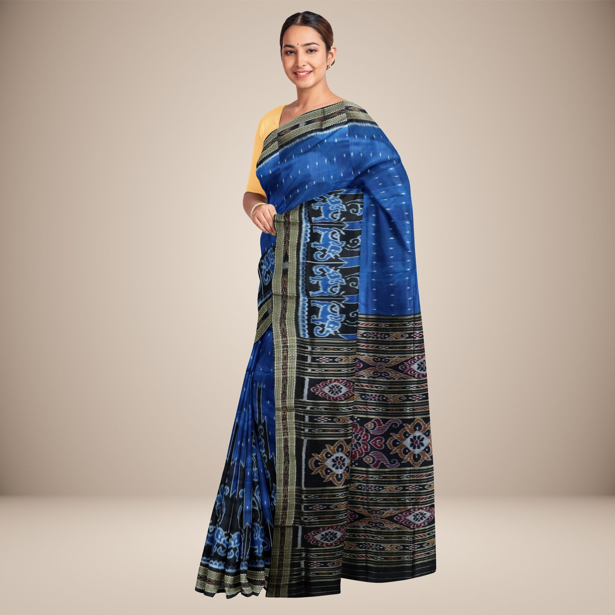 Mini Buti Body With Elaborative Elephant Motif Khandua Silk Saree