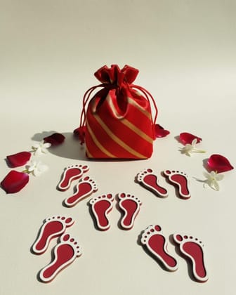 The brown Box-Laxmi Charan Paduka Pagle 5 Pair Set,3D,Lucky Charm,Wedding Decoration Lakshmi feet Paule Pooja Festival Decoration Stickers for Prosperity and Wealth for Home & Office