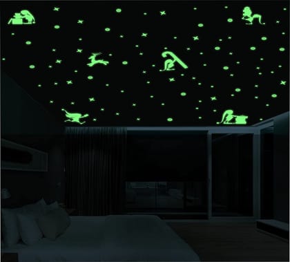 DreamKraft 80 Pieces Glow in The Dark Kids Playing Stickers - Fun and Safe Decor for Bedrooms and Playrooms
