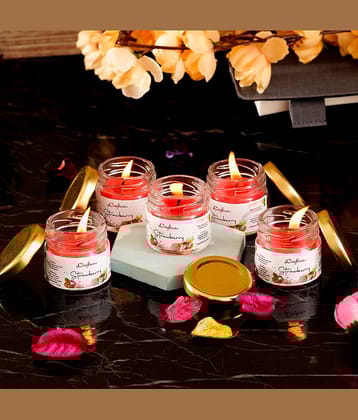 eCraftIndia Set of 5 Red Strawberry Scented Minijar Candle