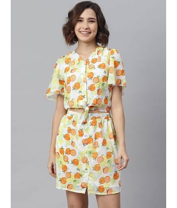 StyleStone Women Georgette Printed Shirt Dress ( Orange )