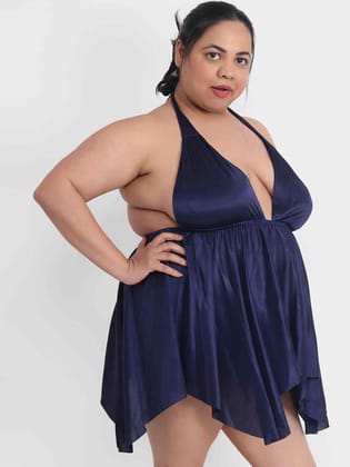 Klamotten Women's Navy Plus Size Sexy Babydoll Dress for Honeymoon BB36N