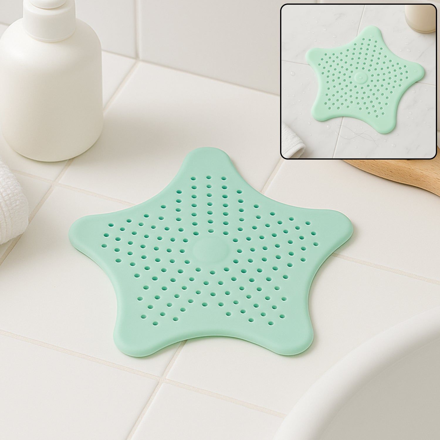 Mint Green Silicone Star Shaped Sink Filter Bathroom Hair Catcher Drain Strainers for Basin