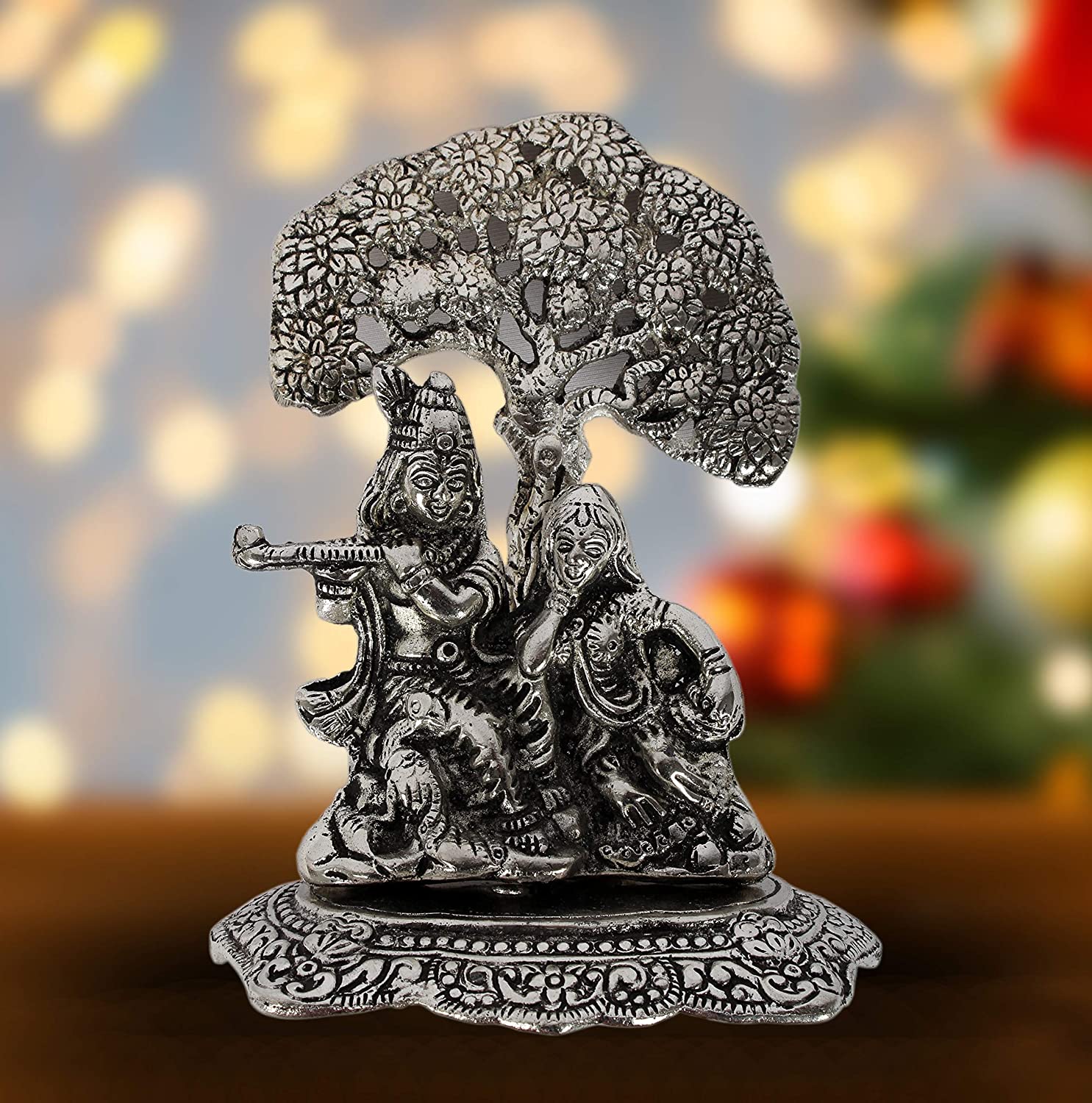 DreamKraft Metal Gold Plated with Antique Finish Radha Krishna Idol Showpiece for Home Decor