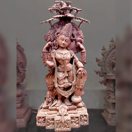Lord Vishnu Pink Stone Statue