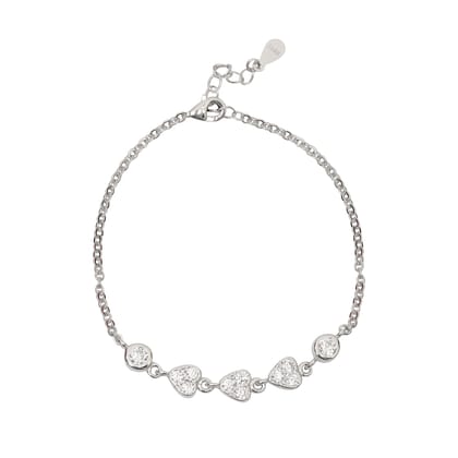 925 Sterling Silver Heart Charm Bracelet with Cubic Zirconia for Women & Girls I Weight - 3.99 g
