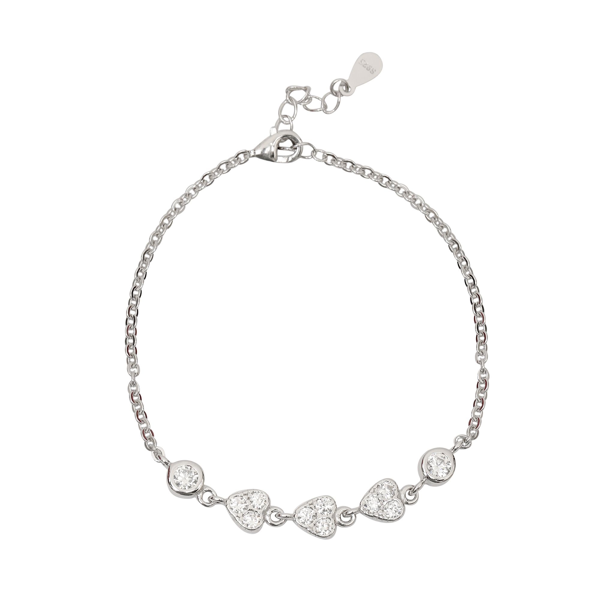 925 Sterling Silver Heart Charm Bracelet with Cubic Zirconia for Women & Girls I Weight - 3.99 g