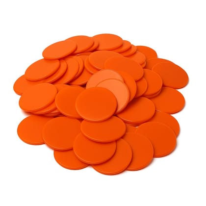 Plain Token Coin - Orange Color (100 Coins) - 32 mm (1.25 Inch) Diameter - Tea Tokens - Coffee Coins - Business Game Coin - Plastic Poker Chips - Flat Round Discs for Math, Rewards