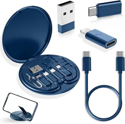 Data Cable Set Conversion Head Portable Storage Box, Multi-Type Charging Line Convertor USB Type C Adapter Tool Contains Sim Card Slot Tray Eject Pin, Phone Holder (Multi-colour)