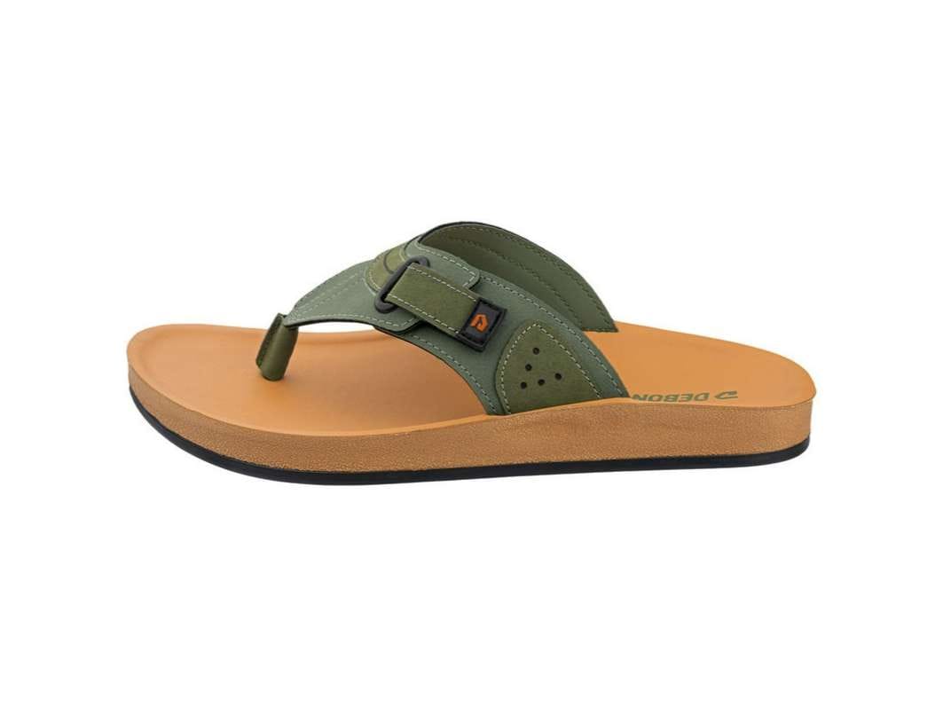 VKC Deon DG9179 Green Men's  V-strap Synthetic Leather Sandal - UK 6