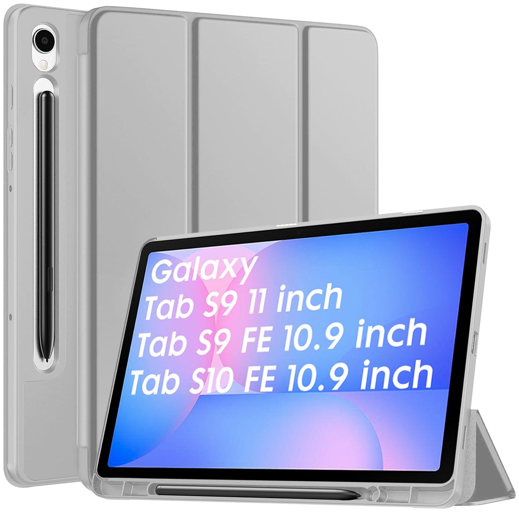 Robustrion Cover for Samsung Galaxy Tab S10 Lite 10.9" / Tab S9 FE/Tab S10 FE/Tab S9 11" with [S Pen Holder], Flip Case for Samsung Tab S10 Lite /S10/S9 FE Tablet Cover [Auto Sleep Wake] - Grey Grey