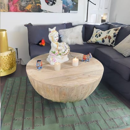Wooden Round Indian Handicraft Side Drum Coffee Sofa Central Table Home Bedroom Living Furniture