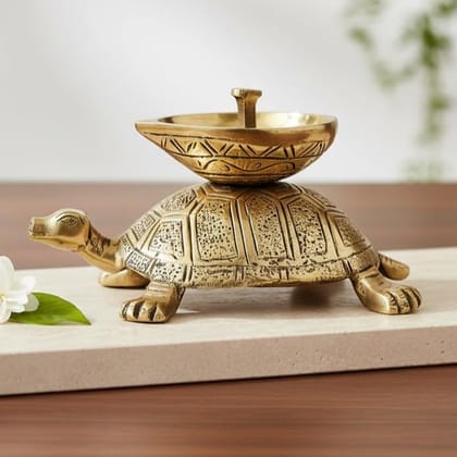 Sukh Sehaj Kubera Kurma Diya | Tortoise Lamp, Deepak, Brass, Handcrafted, Antique Finish, 6.9 Inch Height, Oil Lamp Home Temple, Decor, Pooja Ritual and Gifting