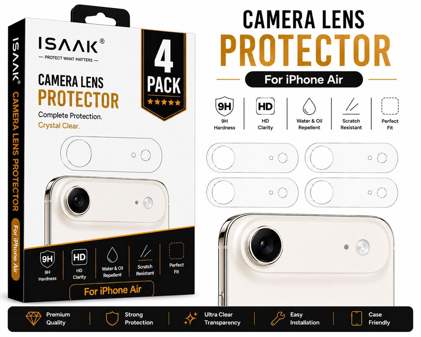 ISAAK Back Camera Lens Protector compatible for Apple iPhone Air (Pack of 4)