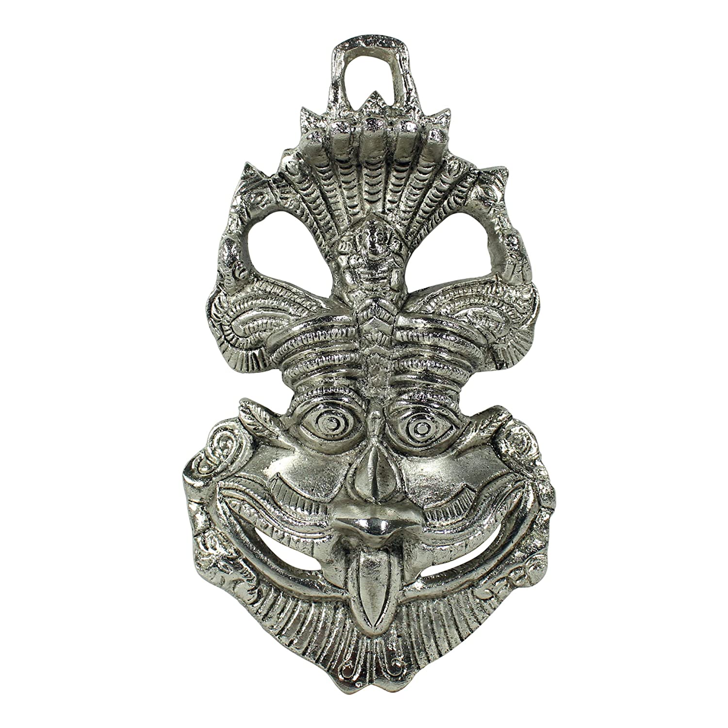 DreamKraft White Metal Wall Mounted Nazar Battu Suraksha Kawach Evil Eye Protector Home & Office Entrance (Silver - 16.5 x 3 x 9.5 cm)