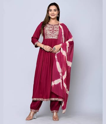 MAUKA - Maroon Anarkali Rayon Women's Stitched Salwar Suit ( Pack of 1 )
