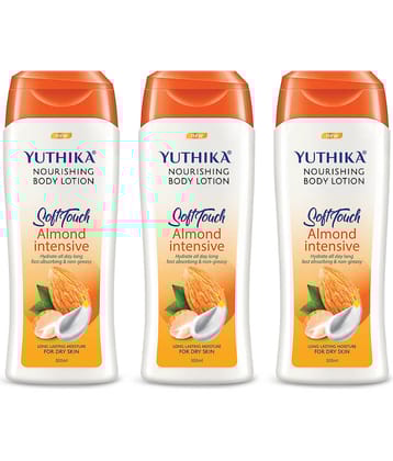Yuthika Almond Body Lotion for Dry Skin 300ml Pack of 3, Non-Greasy Fast Absorbing & Long Lasting Nourishing Body Lotion