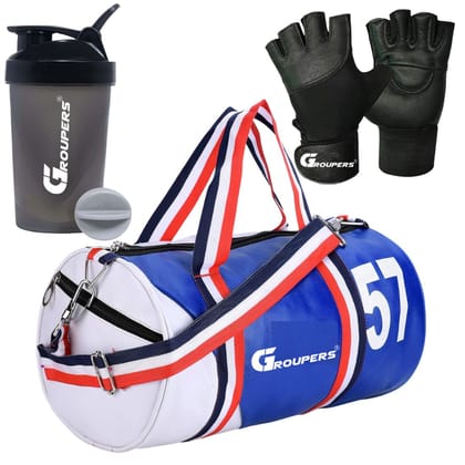 GROUPERS Combo Set of Duffle Polyester Bag with Shaker Bottle-400ml & Gloves GROUPERS Combo Set of Duffle Polyester Bag with Shaker Bottle-400ml & Gloves