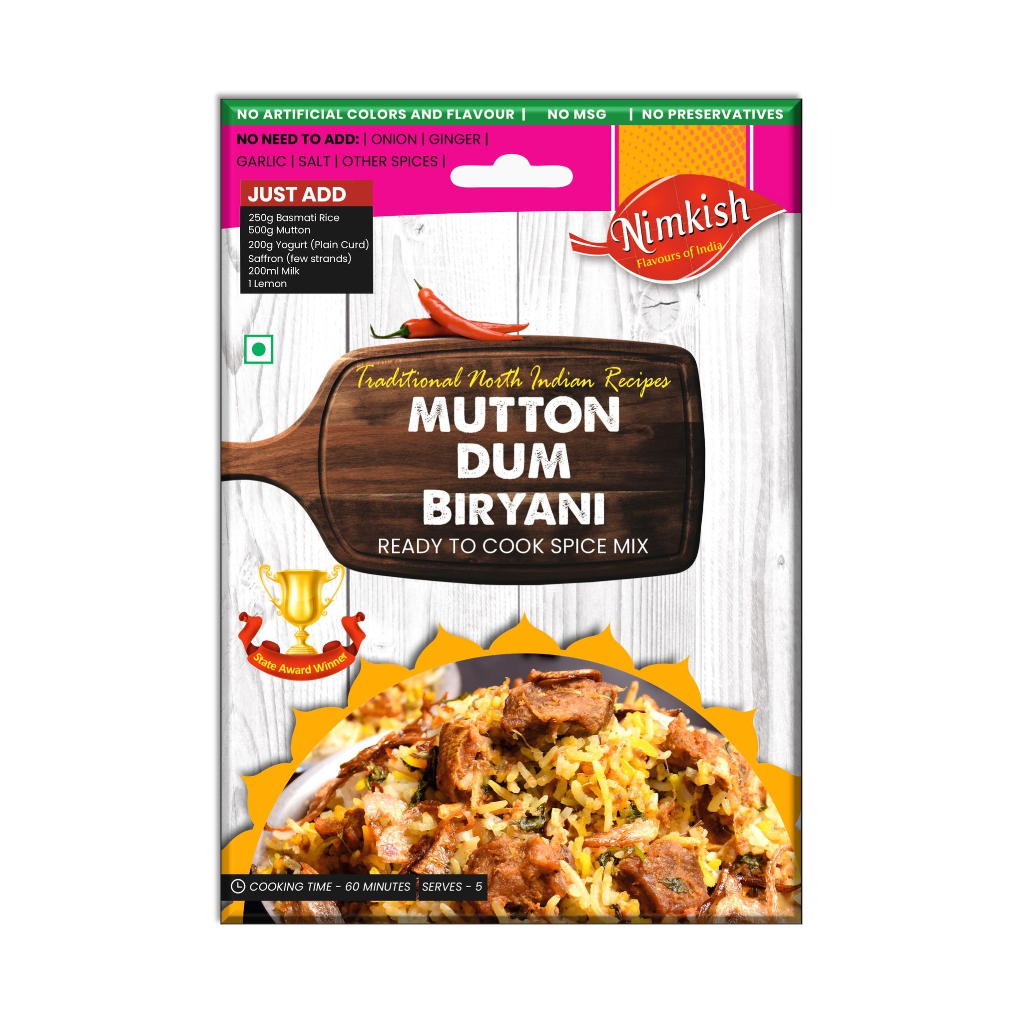 Nimkish Mutton Dum Biryani Ready to Cook Spice Mix | 40g | Onion Ginger Garlic Already in Mix | Himalayan Recipe