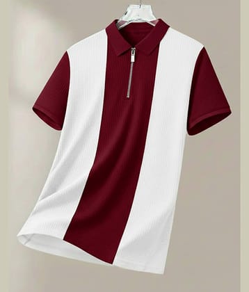AUSK Men Cotton Blend Regular Fit Striped Polo T Shirt ( Purple )