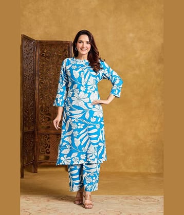 Flamboyant Women Top With Trousers Co-Ord Set ( Blue )