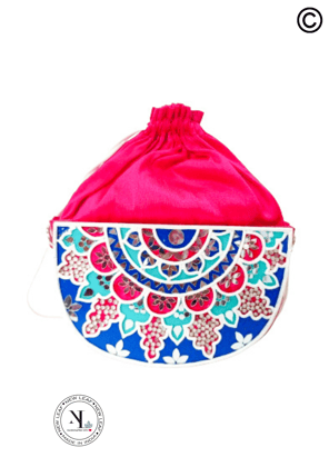 Mandala Semi Circle Lippan Art Handcrafted Potli Bag with Sling Mandala Semi Circle Lippan Art Handcrafted Potli Bag with Sling