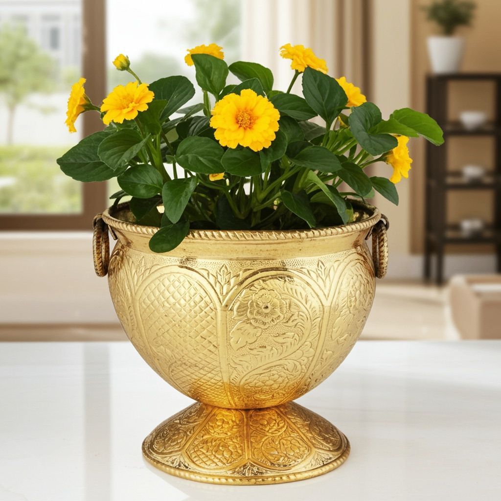 Brass Planter Gamla � Traditional Handcrafted Planter, Height : 14.5 Inch (FMAS597 D)