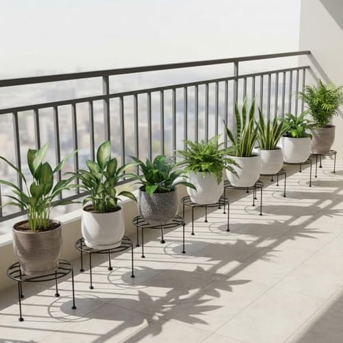 ORILEY Round Plant Stand Galvanised Metal Flower Pot Holder Gamla Support Corner Rack Outdoor Display Shelf