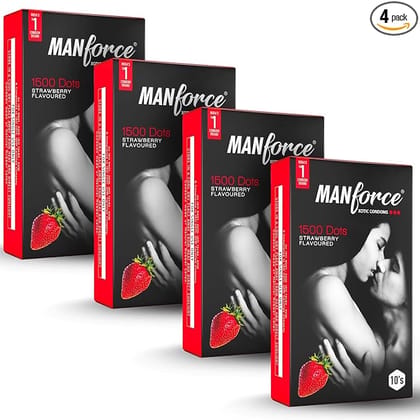 Manforce Xotic Strawberry Flavoured Condoms For Men | 40 Pcs | Extra Dotted & Lubricated Latex Condoms | For Enhanced Pleasure Of Both| India's No. 1 Condom Brand For Safe Sex