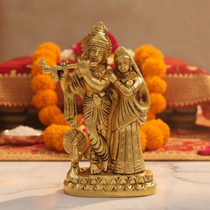 Brass Radha Krishna Idol Statue for Home Temple & Gifting, Height : 6 Inch (BSMAS399 K)
