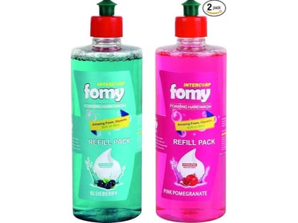 Intercorp Fomy Antibacterial Soft Refreshing Foaming Hand Wash Refill, 500 ml Each (Blueberry & Pink Pomegranate - Pack of 2)
