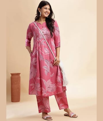 Vbuyz Women Cotton Printed A-line Kurti With Palazzo ( Pink )