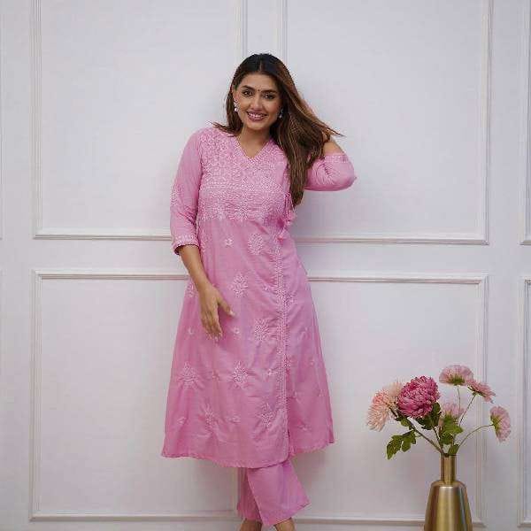 Cotton Angrakha Chikankari Pant Set Wedding Season