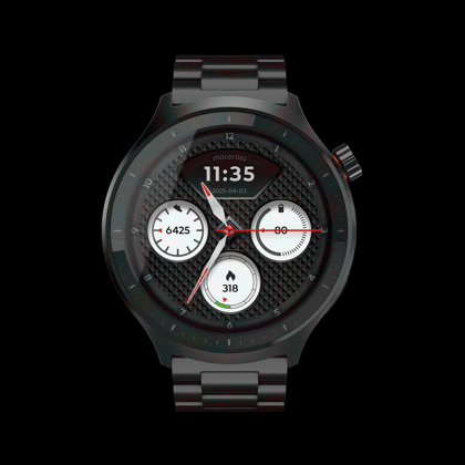 Motorola Moto Watch 1.4 Inch OLED Smartwatch, Always On Display, Auto Brightness, Dual Band GPS, Powered by Polar, Matte Black Strap, Free Size