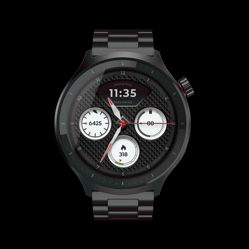 Motorola Moto Watch 1.4 Inch OLED Smartwatch, Always On Display, Auto Brightness, Dual Band GPS, Powered by Polar, Matte Black Strap, Free Size