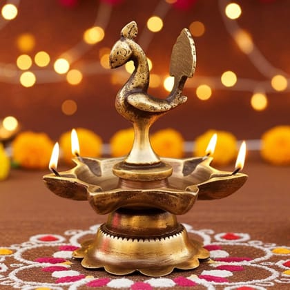Brass Cock [Murga] Oil Lamp Deepak 7 Wicks  - Multiwick Brass Deepak for Aarti, Height : 2 Inch (BSMAS1184 A)