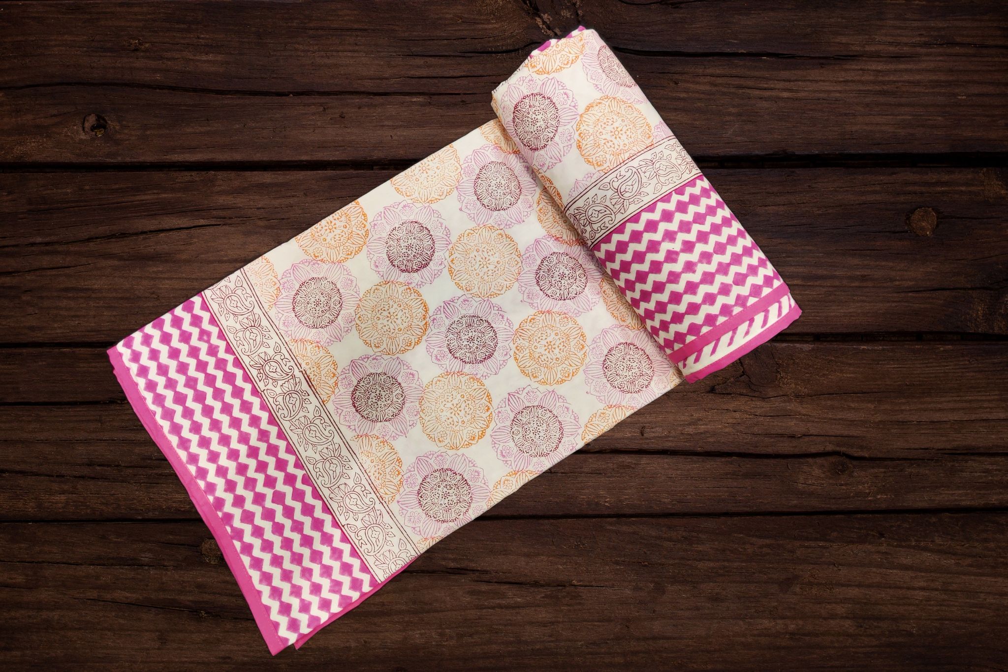 Cotton Blanket - Single Dohar ( 60 x 90 Inches) Orange-Pink Floral