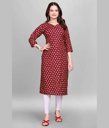 Devakii Pack of 1 Cotton Blend Printed Straight Women's Kurti - ( Maroon )
