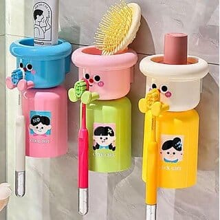 Magnetic Cartoon Toothbrush Holder  Punch-Free Wall Mounted Upside Down Cup for Bathroom Storage