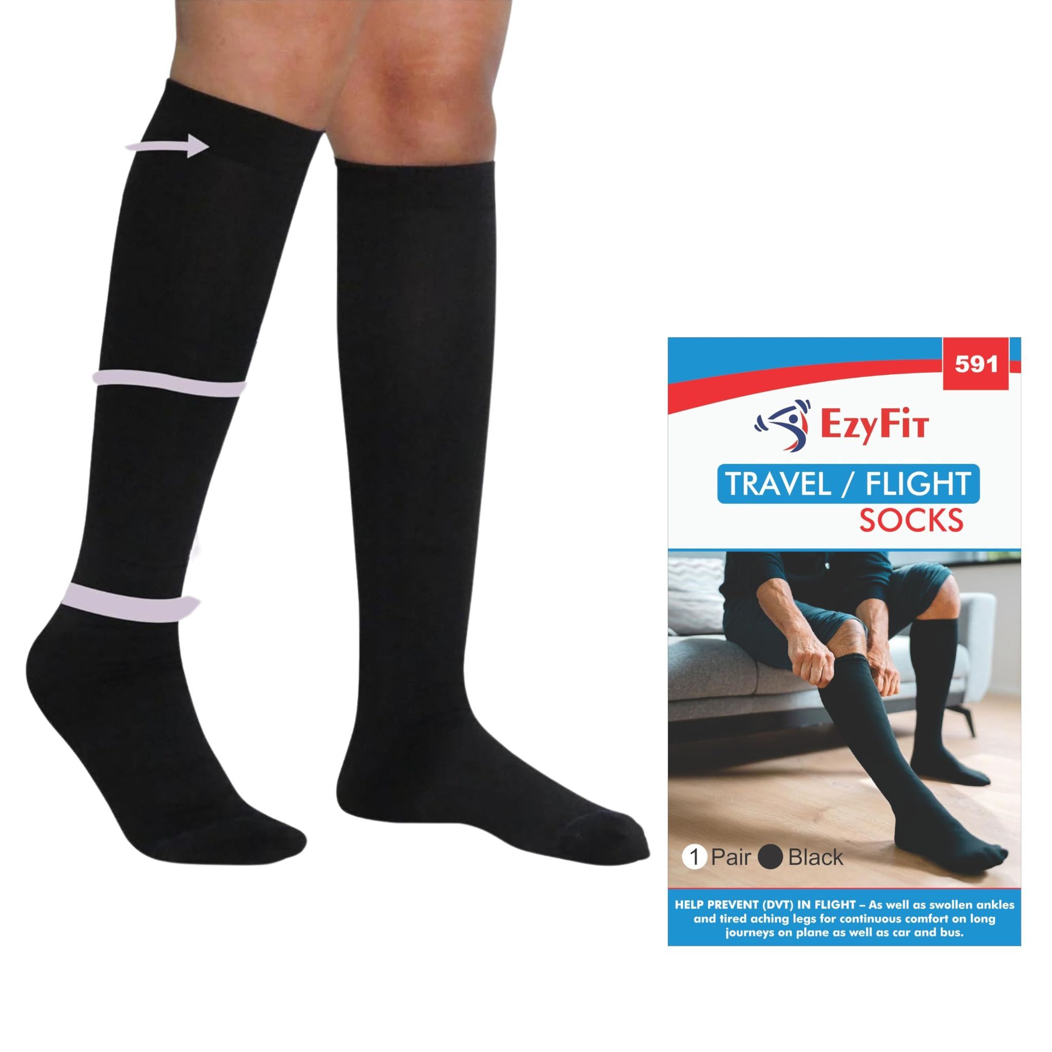 EZYFIT Medical Grade Travel Flight Socks | Graduated Compression 18-21 mmHg | For Men and Women