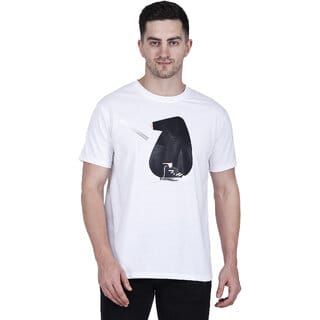 Life Dream Mens White Badge Cotton Blend Round Neck T-Shirt