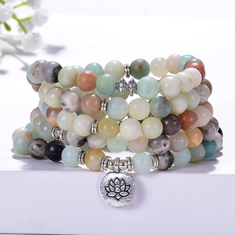 Amazonite Stone 108 Mala Necklace Gemstone Natural Stone Beads Necklace Spiritual Beads Stone Bracelet Necklace