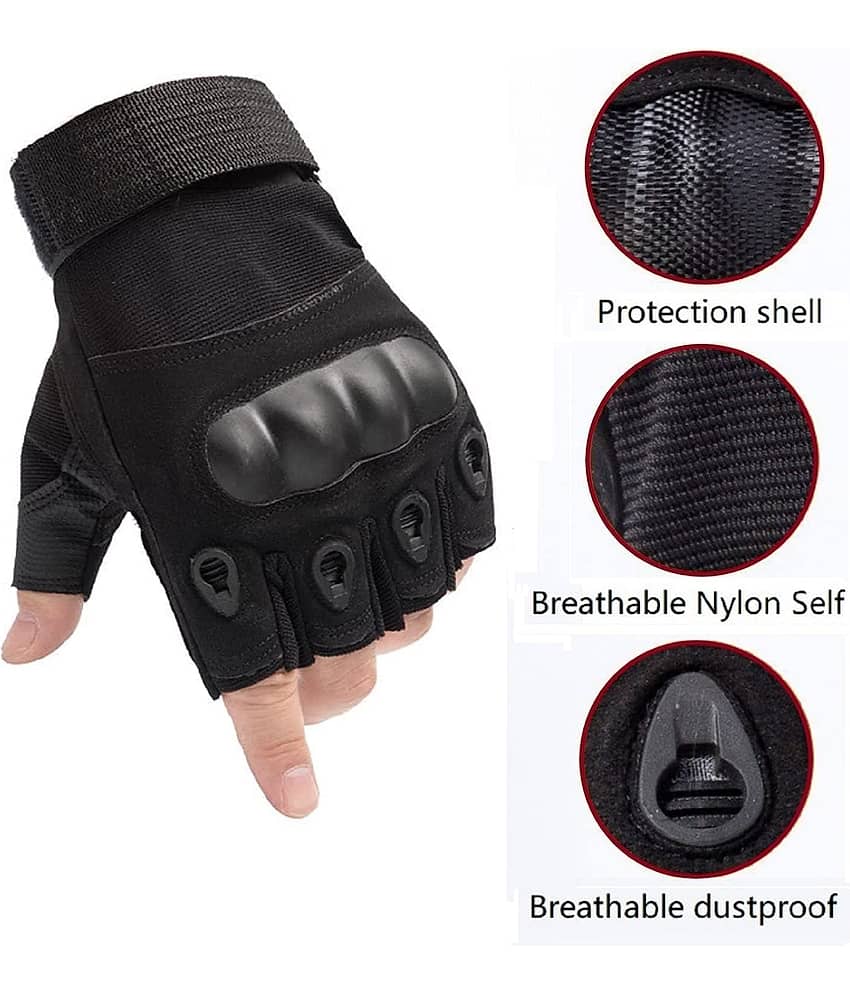 Gjshop Black Nylon Men's Fingerless Gloves ( Pack of 1 )